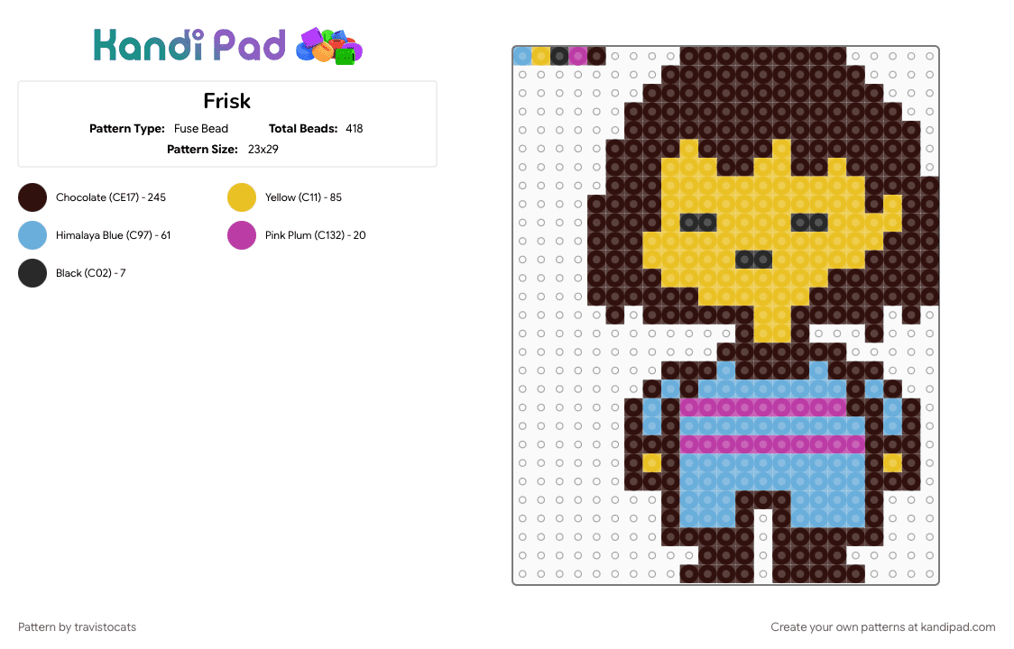 Frisk - Fuse Bead Pattern by travistocats on Kandi Pad - brown