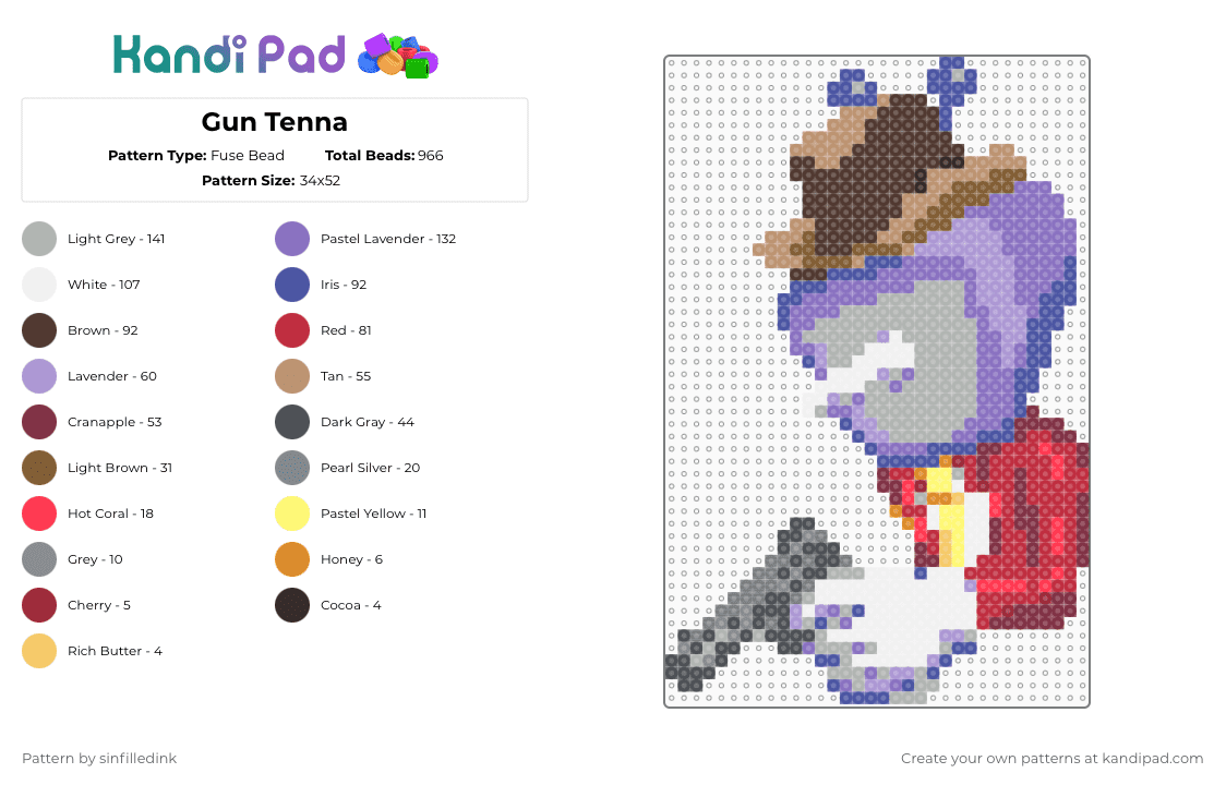 Gun Tenna - Fuse Bead Pattern by sinfilledink on Kandi Pad - beige,brown,blue,gray,colorful