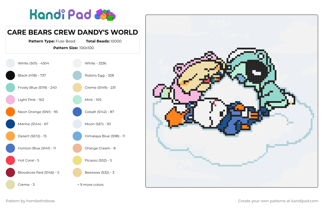 CARE BEARS CREW DANDY\'S WORLD - Fuse Bead Pattern by deleted_user_956825 on Kandi Pad - white,light blue,beige,blue,colorful