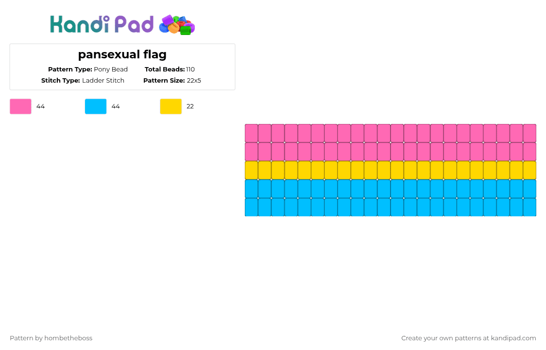 pansexual flag - Pony Bead Pattern by deleted_user_956825 on Kandi Pad - pink,light blue