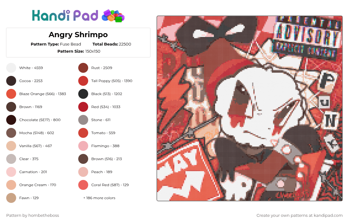 Angry Shrimpo - Fuse Bead Pattern by deleted_user_956825 on Kandi Pad - 