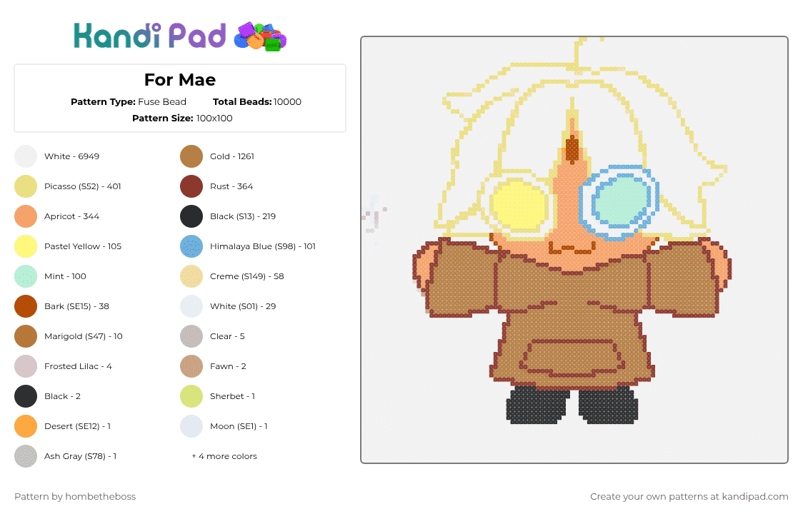For Mae - Fuse Bead Pattern by deleted_user_956825 on Kandi Pad - white,yellow,red,tan