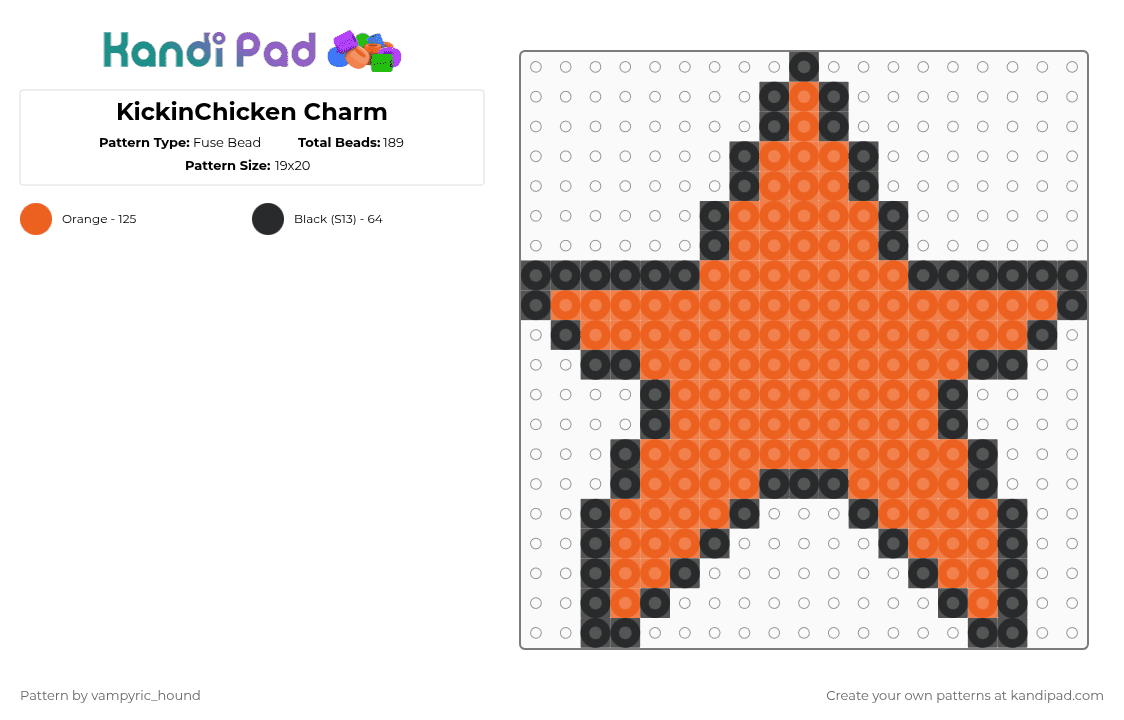 KickinChicken Charm - Fuse Bead Pattern by vampyric_hound on Kandi Pad - black,orange,poppyplaytime,smilingcritters,kickinchicken