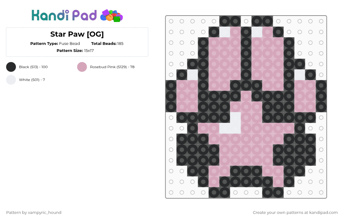 Star Paw [OG] - Fuse Bead Pattern by vampyric_hound on Kandi Pad - pink,cat,star,og,dog,paw,starpaw,furry