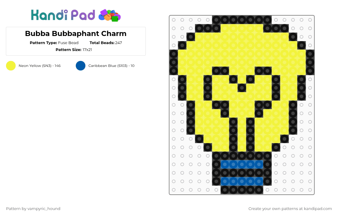 Bubba Bubbaphant Charm - Fuse Bead Pattern by vampyric_hound on Kandi Pad - yellow,poppyplaytime,smilingcritters,bubbabubbaphant