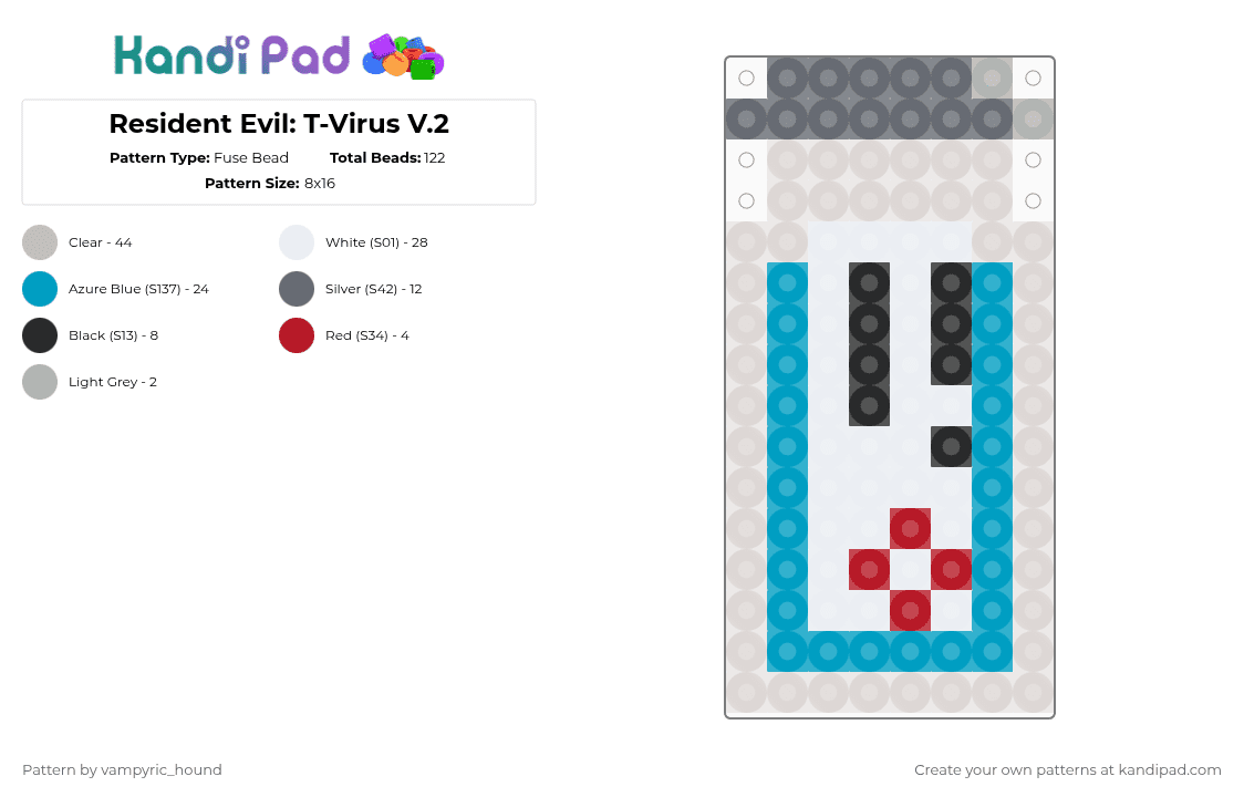 Resident Evil: T-Virus V.2 - Fuse Bead Pattern by vampyric_hound on Kandi Pad - beige, light blue, residentevil, tvirus, umbrellacorp, virus, zombie