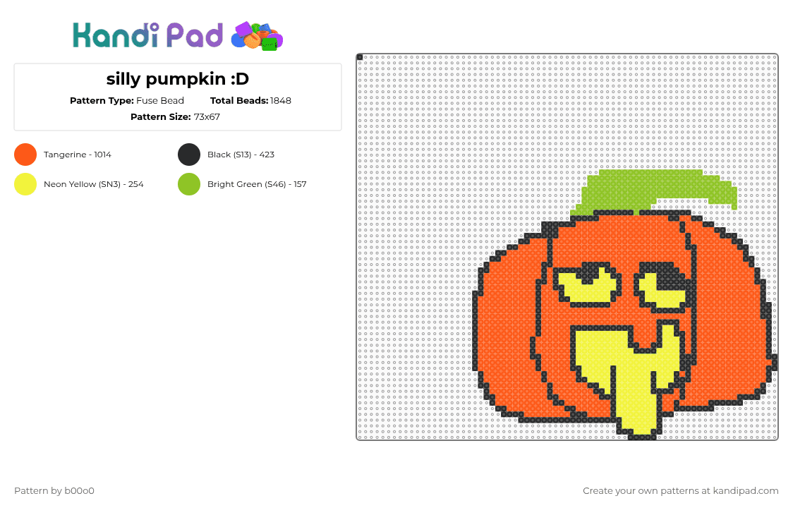 silly pumpkin :D - Fuse Bead Pattern by b00o0 on Kandi Pad - orange