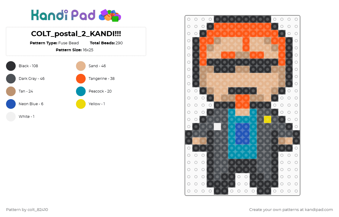 COLT_postal_2_KANDI!!! - Fuse Bead Pattern by colt_82410 on Kandi Pad - orange,beige,gray