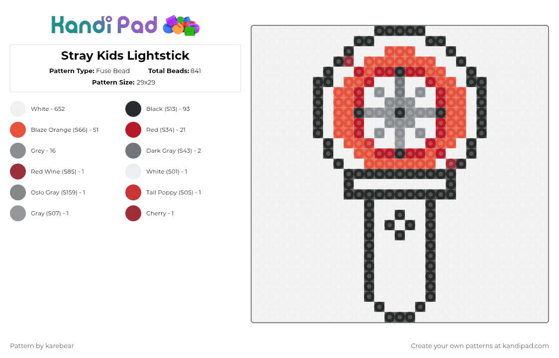 Stray Kids Lightstick - Fuse Bead Pattern by karebear on Kandi Pad - white,red