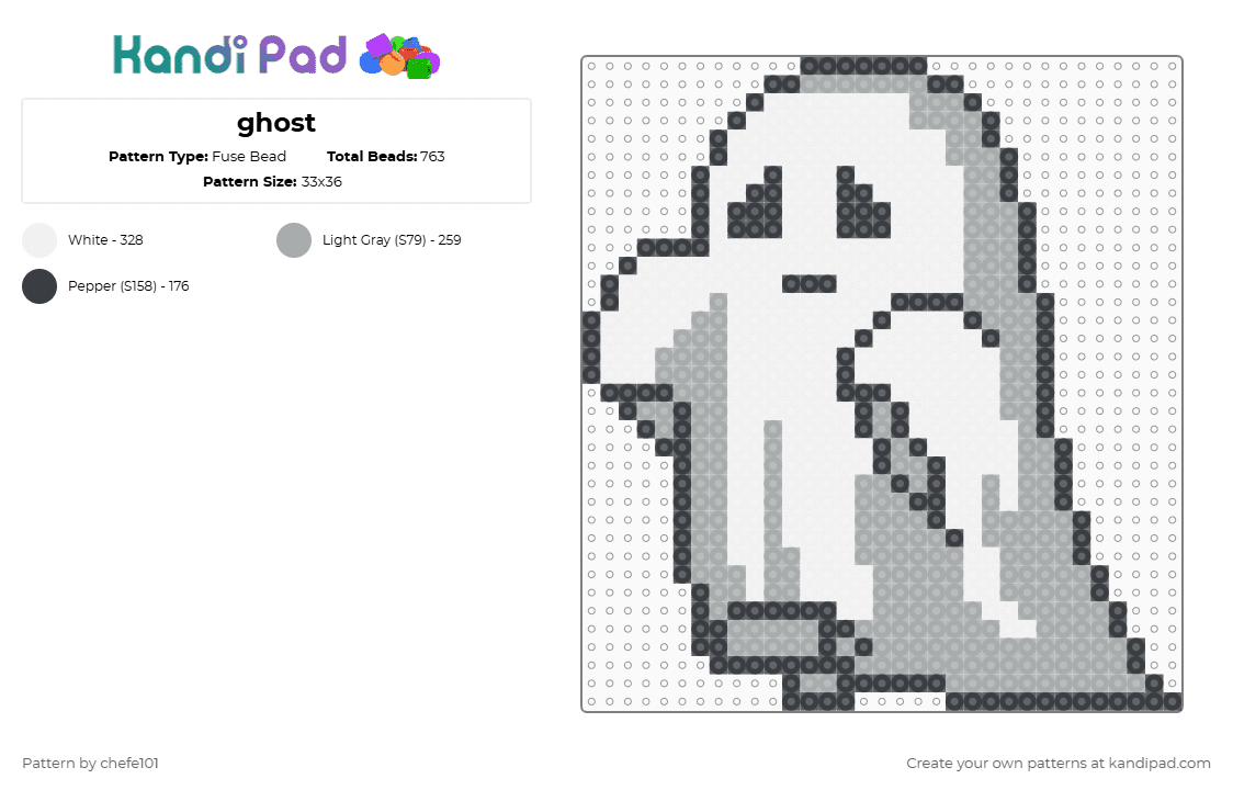 ghost - Fuse Bead Pattern by chefe101 on Kandi Pad - gray,white