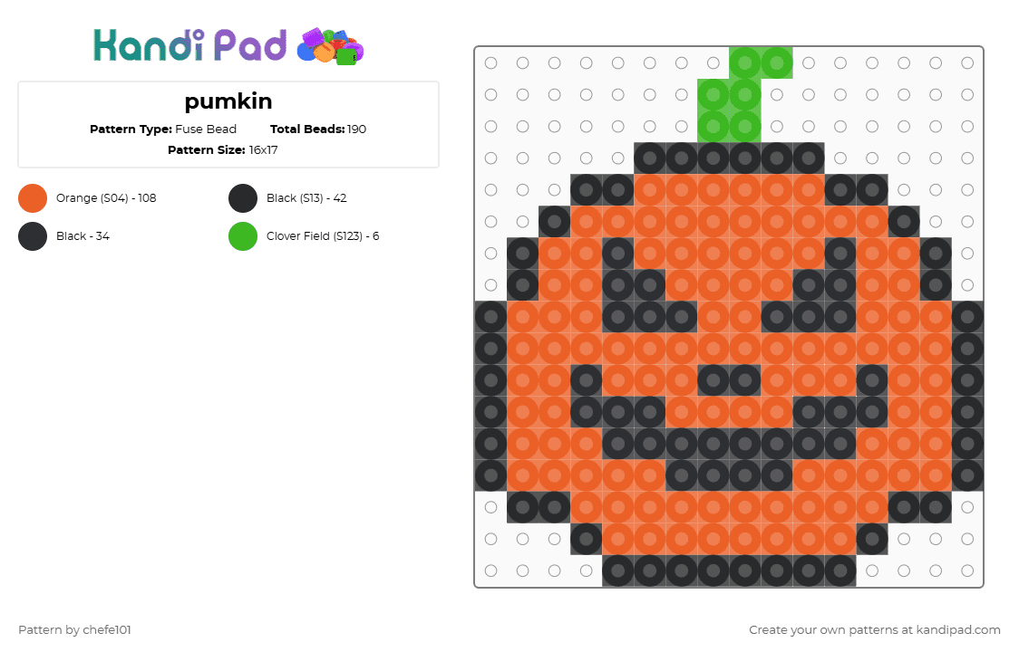 pumkin - Fuse Bead Pattern by chefe101 on Kandi Pad - orange