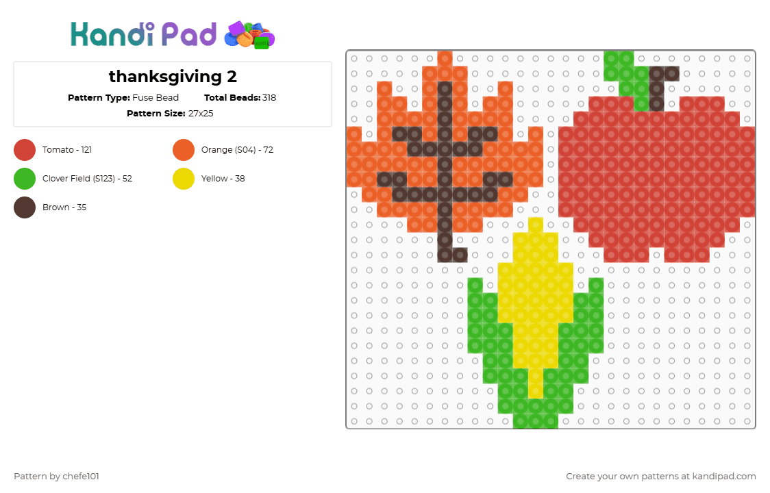 thanksgiving 2 - Fuse Bead Pattern by chefe101 on Kandi Pad - orange,red