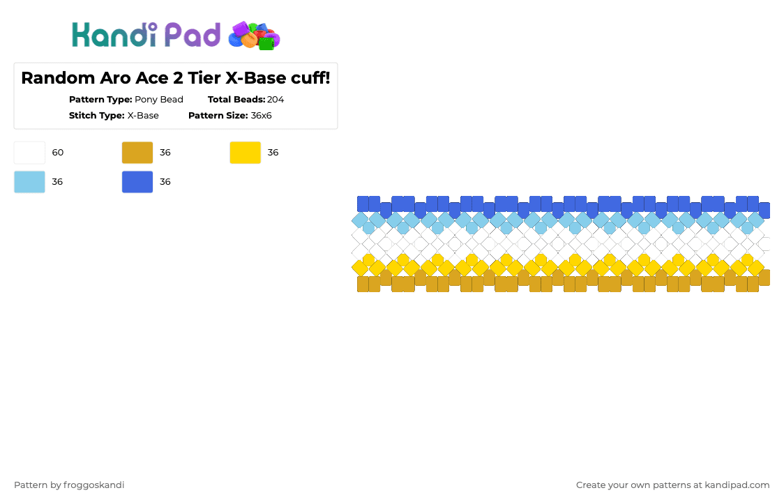 Random Aro Ace 2 Tier X-Base cuff! - Pony Bead Pattern by froggoskandi on Kandi Pad - orange,yellow,light blue,blue