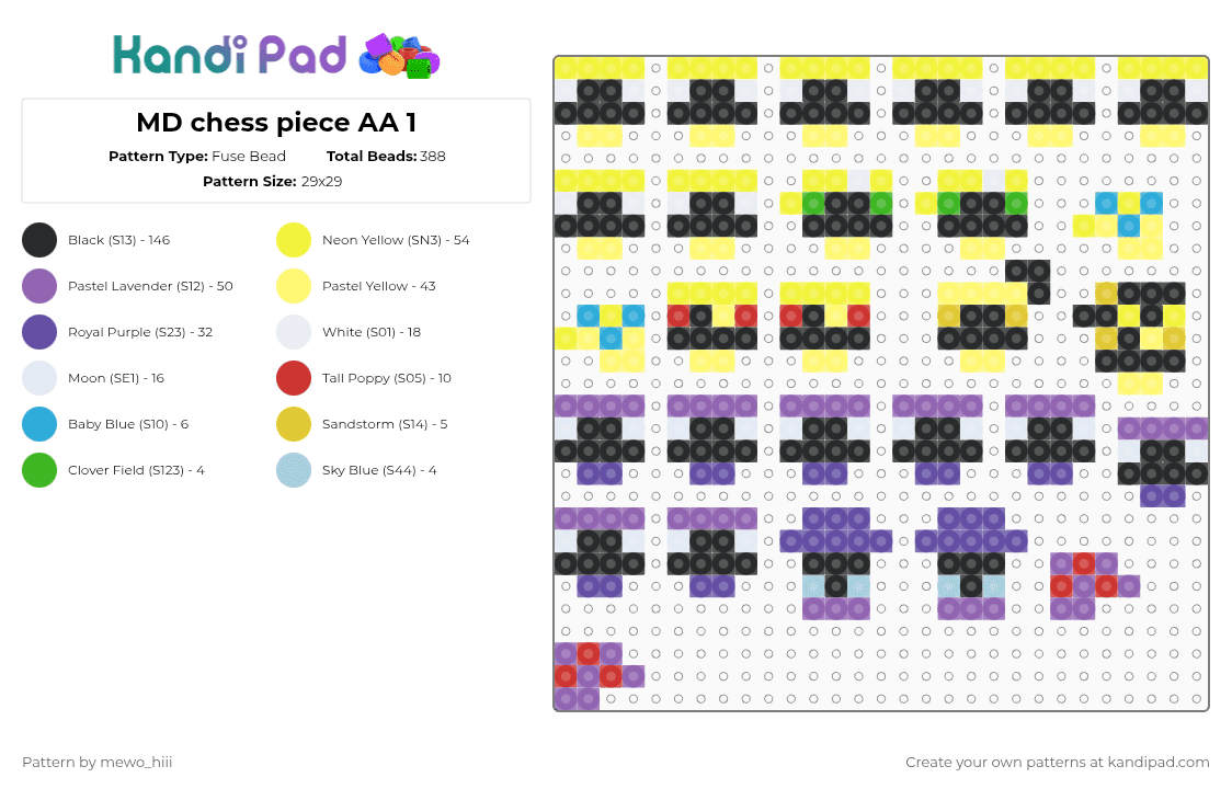 MD chess piece AA 1 - Fuse Bead Pattern by mewo_hiii on Kandi Pad - yellow,pink,purple