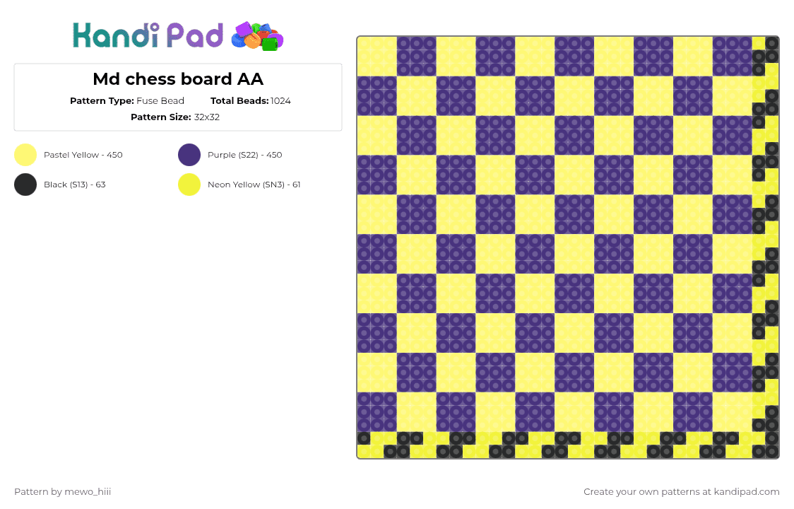 Md chess board AA - Fuse Bead Pattern by mewo_hiii on Kandi Pad - yellow,purple