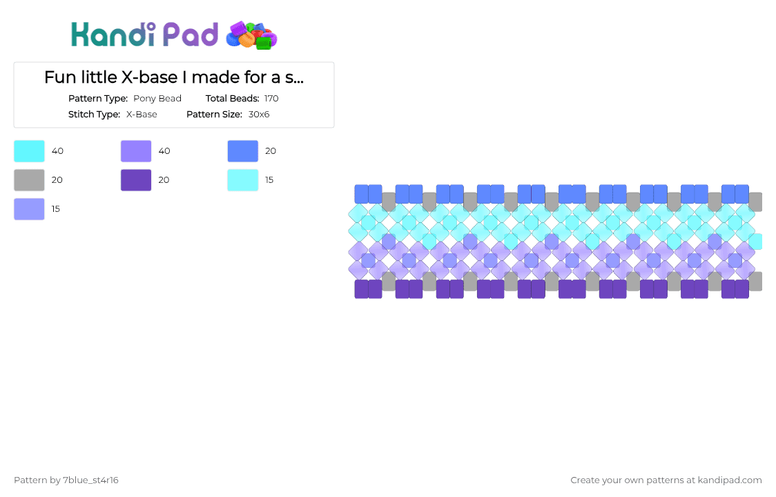 Fun little X-base I made for a spiky cuff thingy :3 - Pony Bead Pattern by 7blue_st4r16 on Kandi Pad - blue, light blue