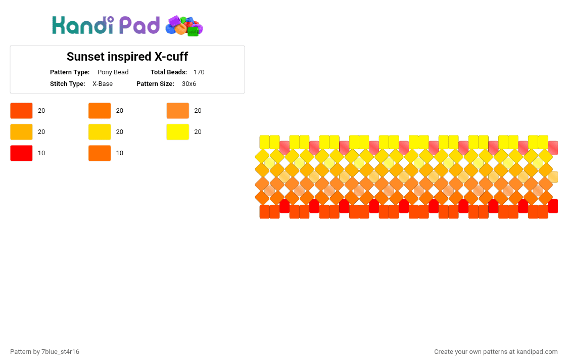 Sunset inspired X-cuff - Pony Bead Pattern by 7blue_st4r16 on Kandi Pad - orange