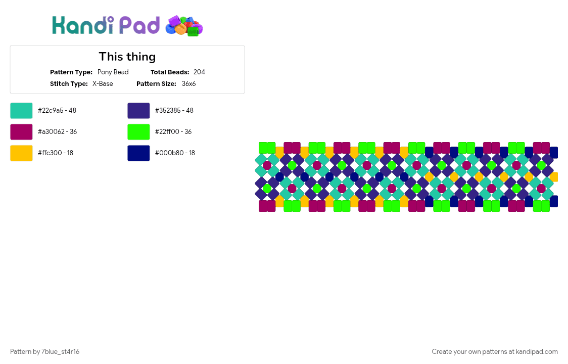 This thing - Pony Bead Pattern by 7blue_st4r16 on Kandi Pad - purple, teal