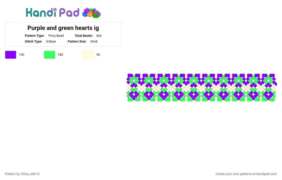 Purple and green hearts ig - Pony Bead Pattern by 7blue_st4r16 on Kandi Pad - purple, teal