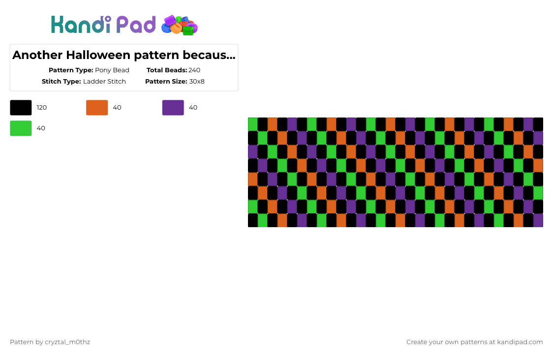 Another Halloween pattern because why not :D - Pony Bead Pattern by cryztal_m0thz on Kandi Pad - green, orange, purple