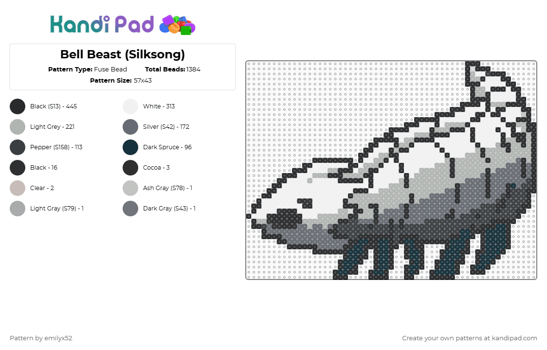 Bell Beast (Silksong) - Fuse Bead Pattern by emilyx52 on Kandi Pad - beige,gray,silksong,hollow knight,bug,bell beast