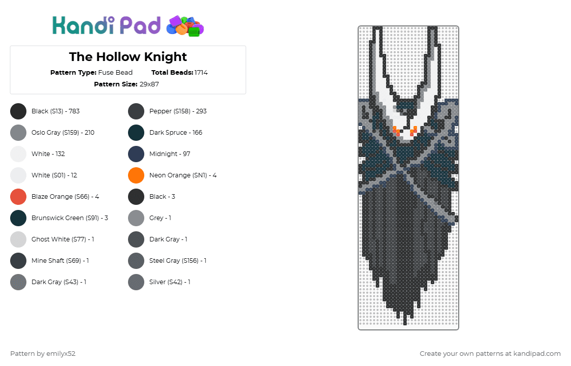 The Hollow Knight - Fuse Bead Pattern by emilyx52 on Kandi Pad - black,gray,purple,hollow knight,boss fight,chained vessel,video game,bug