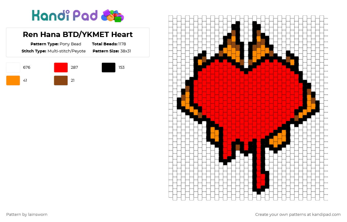 Ren Hana BTD/YKMET Heart - Pony Bead Pattern by lainsworn on Kandi Pad - white,red
