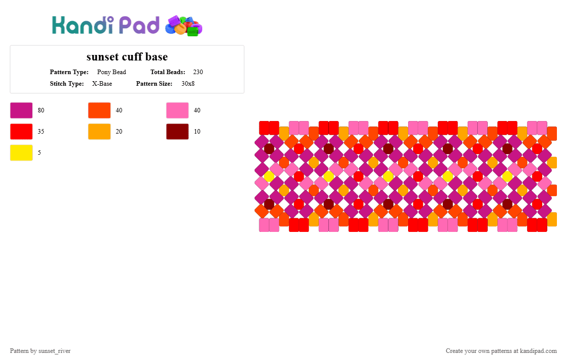sunset cuff base - Pony Bead Pattern by sunset_river on Kandi Pad - red,pink,sunset