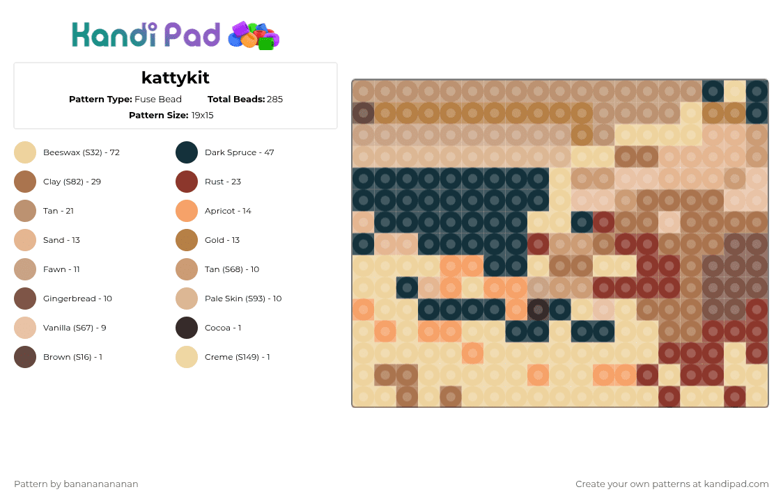 kattykit - Fuse Bead Pattern by banananananan on Kandi Pad - beige,tan