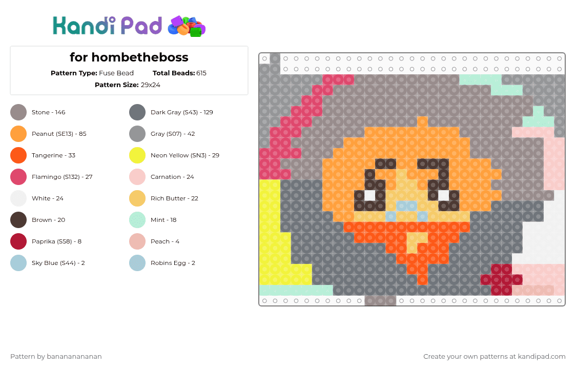 for hombetheboss - Fuse Bead Pattern by banananananan on Kandi Pad - gray,orange