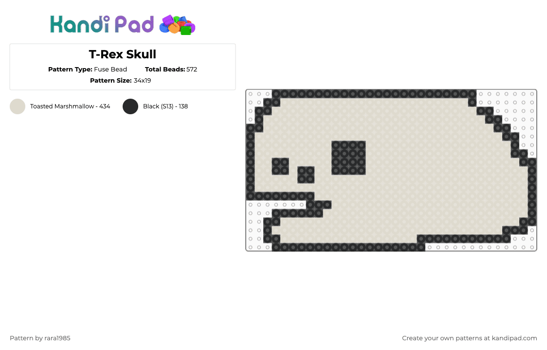 T-Rex Skull - Fuse Bead Pattern by rara1985 on Kandi Pad - beige