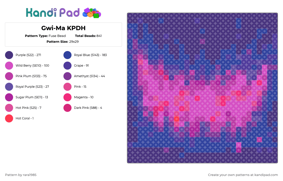 Gwi-Ma KPDH - Fuse Bead Pattern by rara1985 on Kandi Pad - purple,pink,kpop,kpdh,gwima