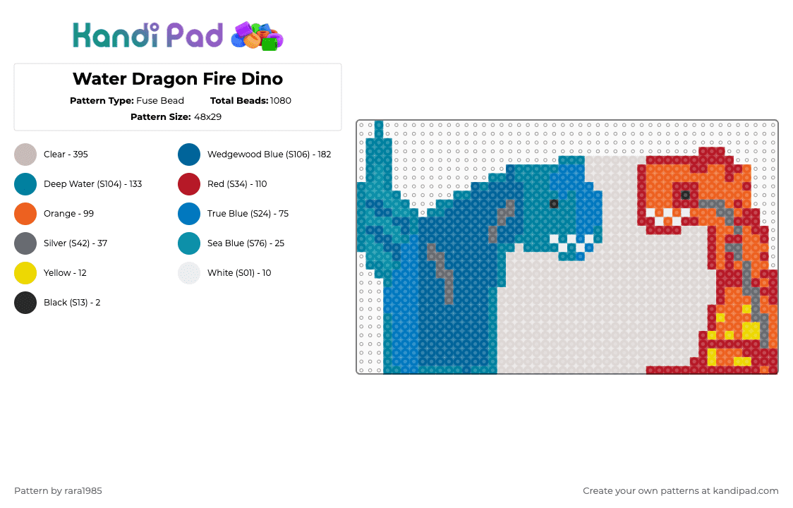Water Dragon Fire Dino - Fuse Bead Pattern by rara1985 on Kandi Pad - cotddinodragon