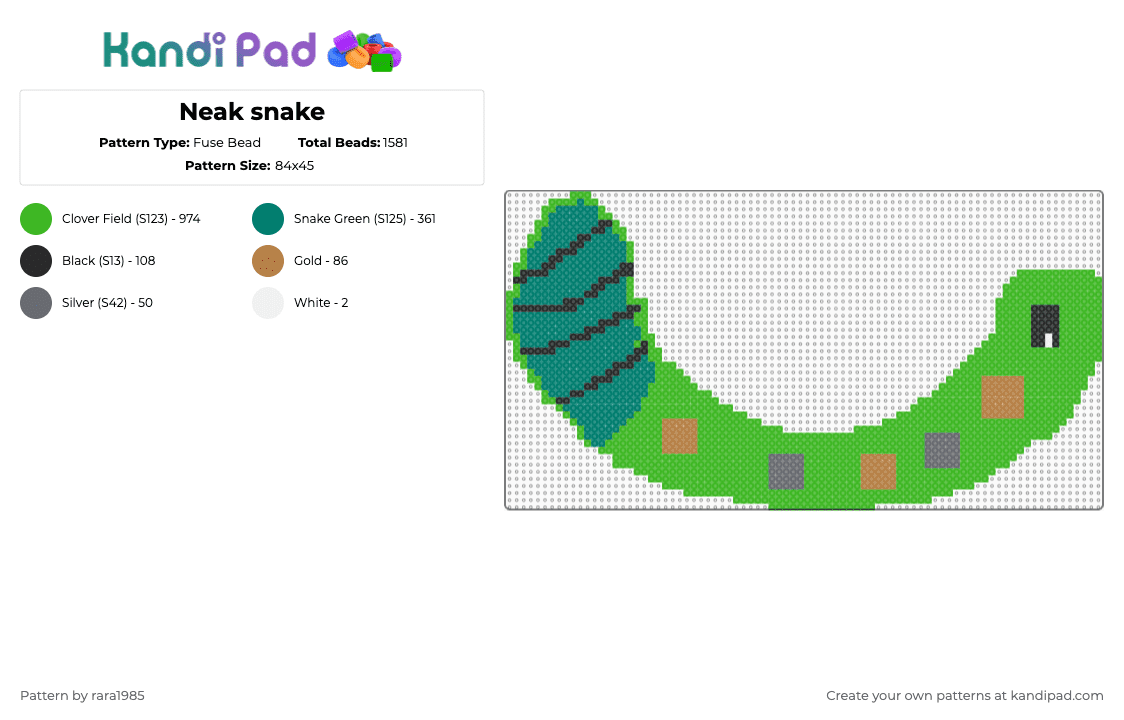 Neak snake - Fuse Bead Pattern by rara1985 on Kandi Pad - green,teal