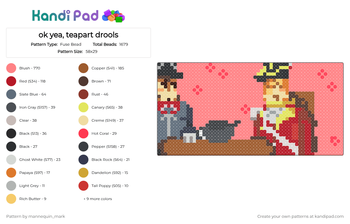 ok yea, teapart drools - Fuse Bead Pattern by mannequin_mark on Kandi Pad - barry, barry gnb, barry guts and blackpowder, guts and blackpowder, karl, karl gnb, karl guts and blackpowder, red, tan