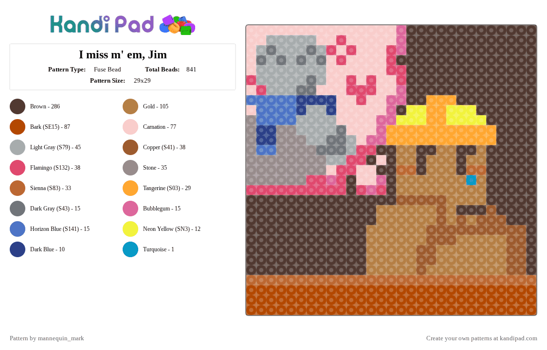 I miss m\' em, Jim - Fuse Bead Pattern by mannequin_mark on Kandi Pad - brown, colorful, gray, mannequinnmark, mannequinnmark regretevator, mark, mark regretevator, tan, wallmark, wallter, wallter regretevator
