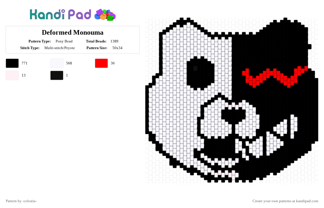 Deformed Monouma - Pony Bead Pattern by -homura- on Kandi Pad - white,danganronpa,red,black