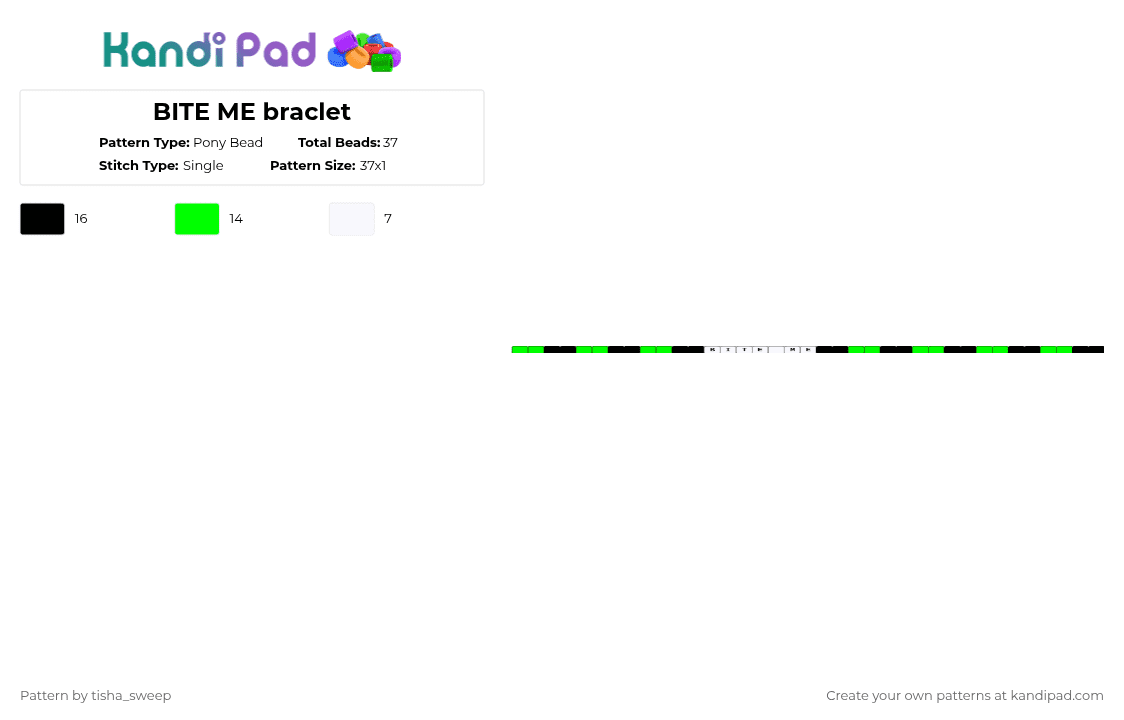 BITE ME braclet - Pony Bead Pattern by -celestia- on Kandi Pad - green,white,singles