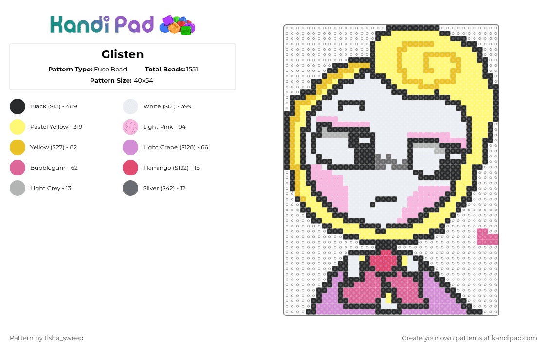 Glisten - Fuse Bead Pattern by -homura- on Kandi Pad - yellow,pink,dandysworld,glisten,zesty