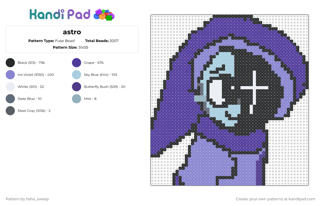 astro - Fuse Bead Pattern by -homura- on Kandi Pad - purple,blue,astro,dandysworld