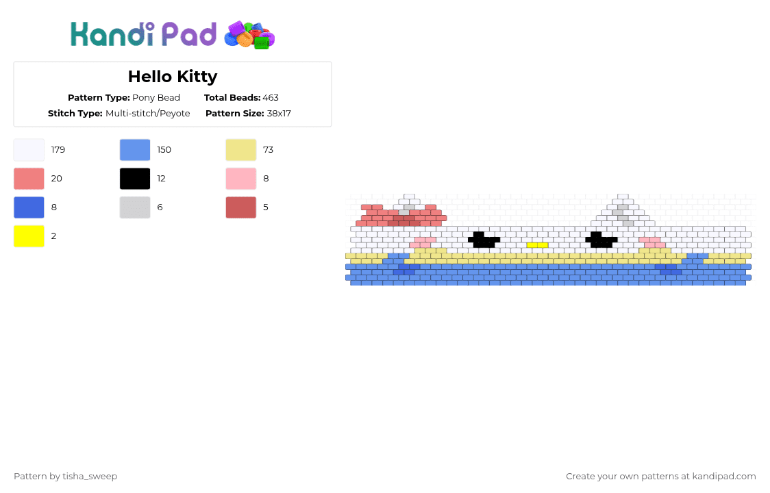 Hello Kitty - Pony Bead Pattern by -homura- on Kandi Pad - light blue,yellow,saniro,hellokitty,braclets