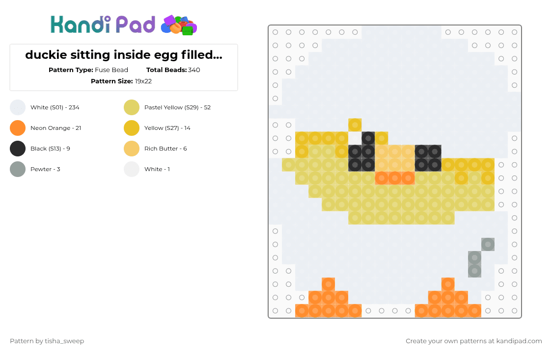 duckie sitting inside egg filled with yolk - Fuse Bead Pattern by -homura- on Kandi Pad - white,yellow,duck,duckling,yolk,egg