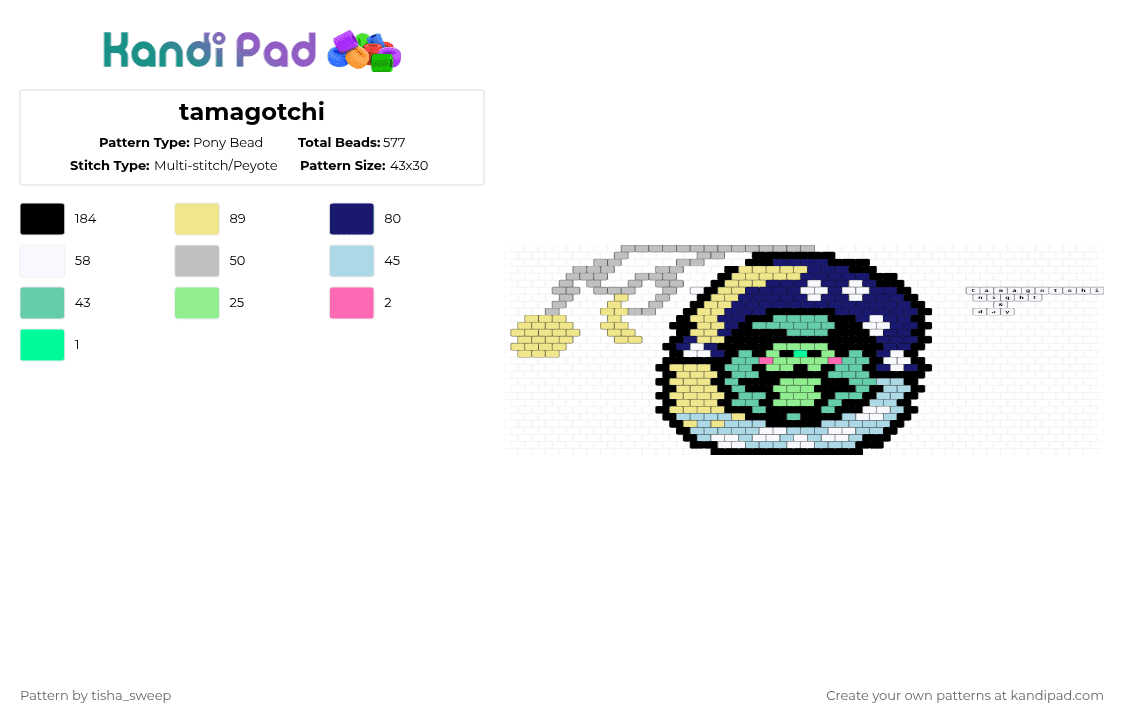 tamagotchi - Pony Bead Pattern by -homura- on Kandi Pad - yellow,teal,purple,day,night,tamagotchi,nightnday