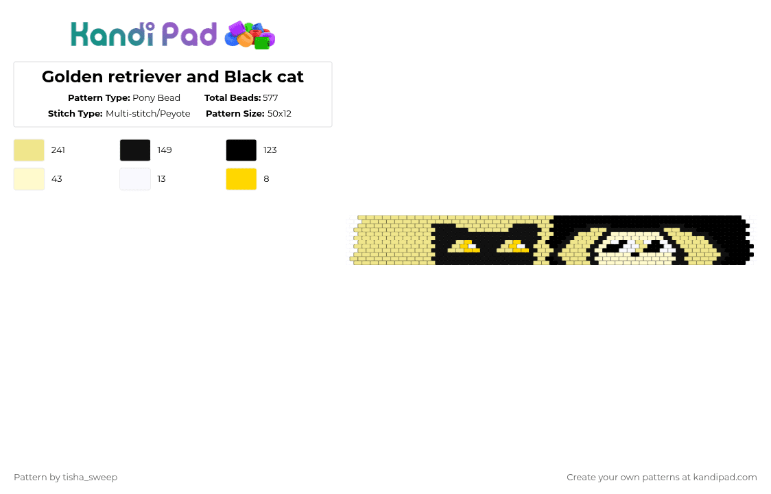 Golden retriever and Black cat - Pony Bead Pattern by -homura- on Kandi Pad - yellow,cats,dogs,blackcatandgoldenretriever