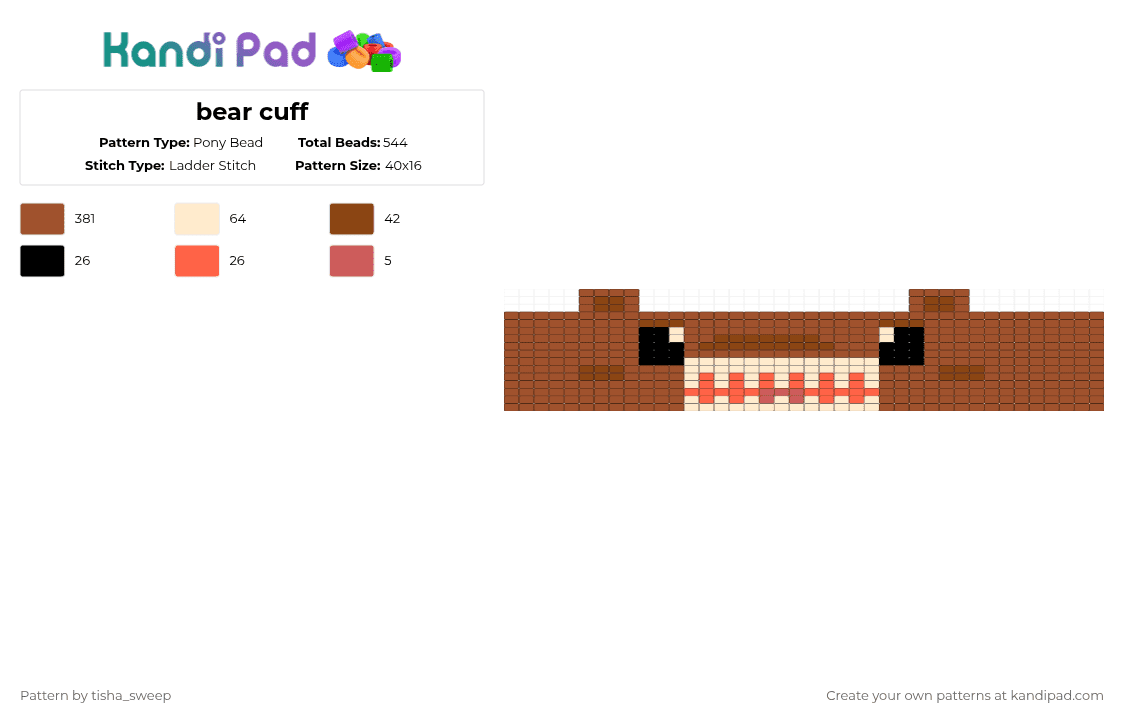 bear cuff - Pony Bead Pattern by -homura- on Kandi Pad - red,bear,animal,cuff,kandicuff,kandi