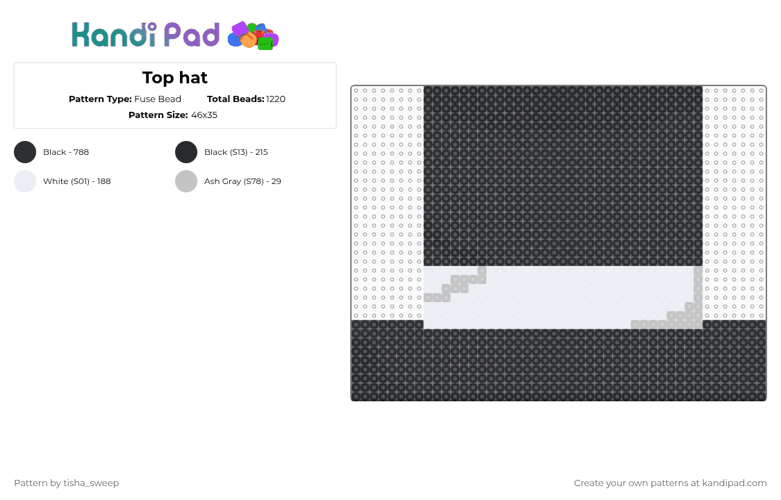 Top hat - Fuse Bead Pattern by -homura- on Kandi Pad - black,white,tophat,peler,hat,gentlemen