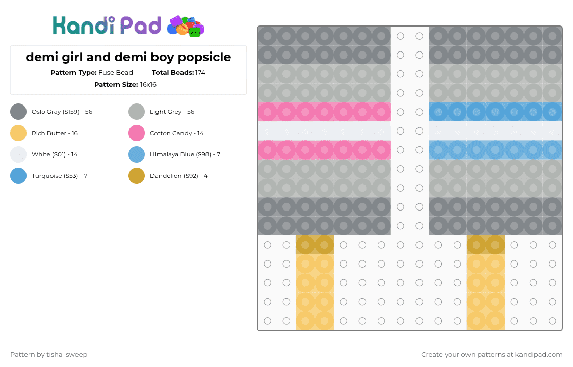 demi girl and demi boy popsicle - Fuse Bead Pattern by -homura- on Kandi Pad - gray,beige,popsicle,pride,demigirl,demiboy