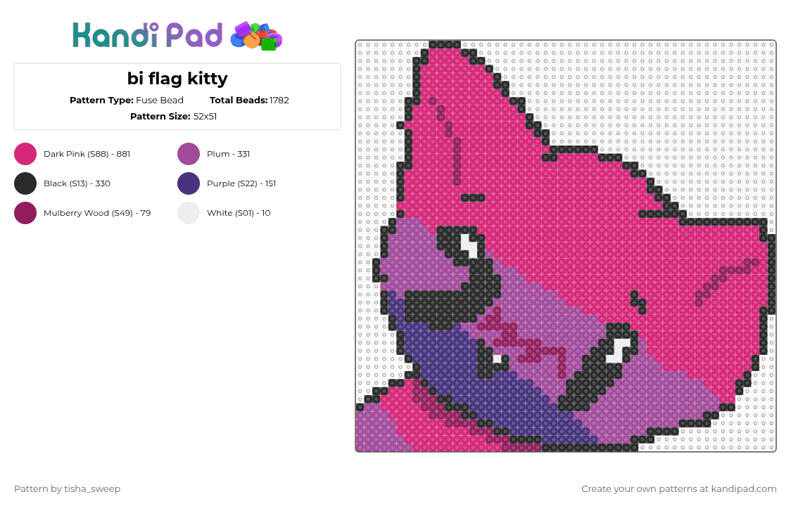 bi flag kitty - Fuse Bead Pattern by -homura- on Kandi Pad - pink,cat,kitty,pride,bisexual