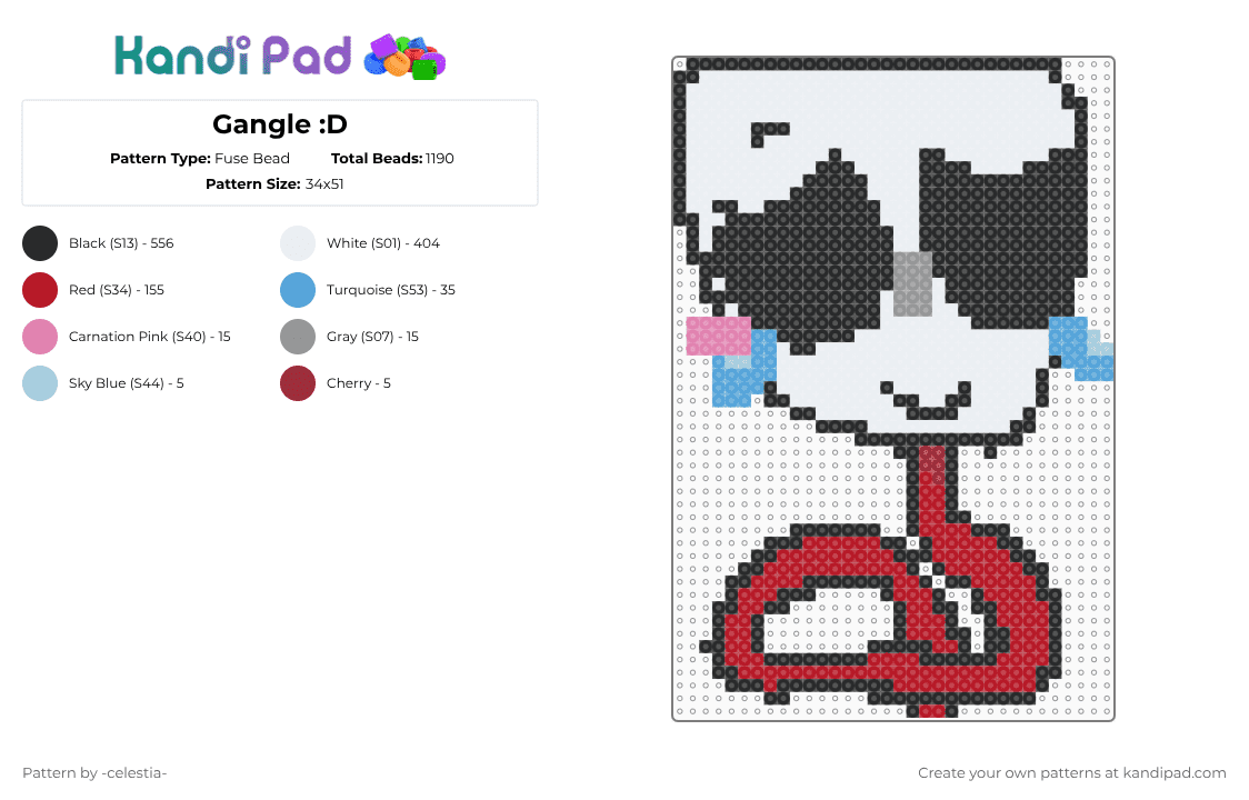 Gangle :D - Fuse Bead Pattern by -homura- on Kandi Pad - black,white,red,comedy,tadc,gangle