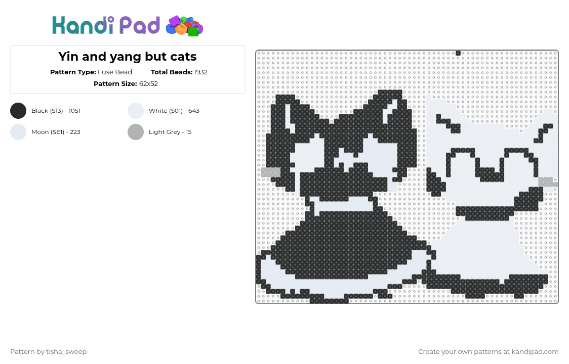 Yin and yang but cats - Fuse Bead Pattern by -homura- on Kandi Pad - white,cats,yinandyang,blackandwhite